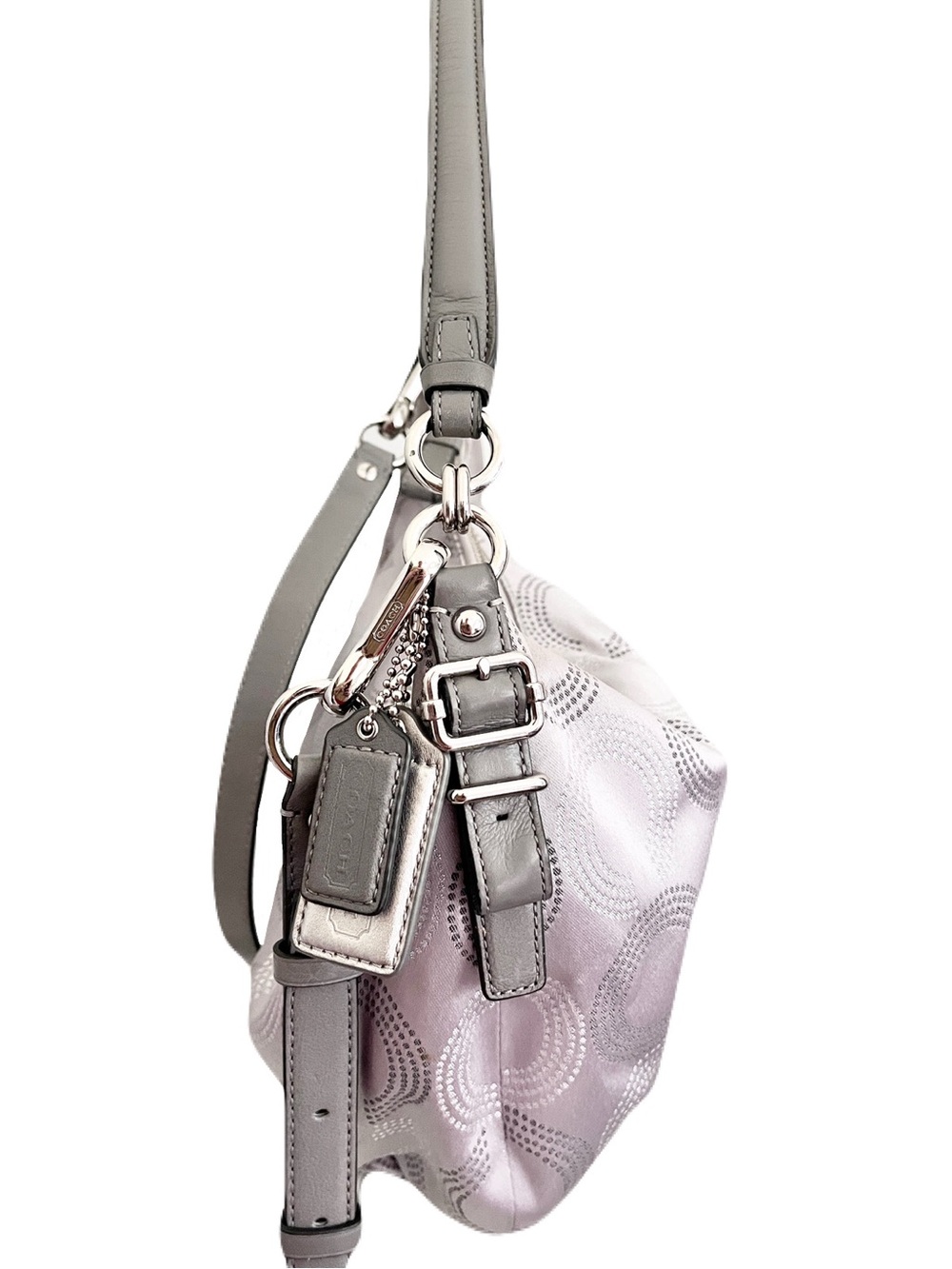 Coach Silver Jacquard Grey Leather ‘Madison Dotted Op Art’ Hobo Satchel - Picture 4 of 9